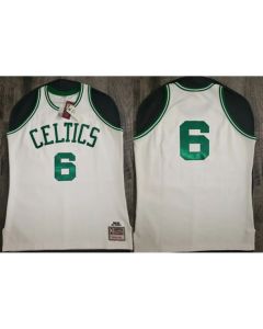 Men's Boston Celtics #6 Bill Russell 1962-63 White Throwback Stitched Jersey