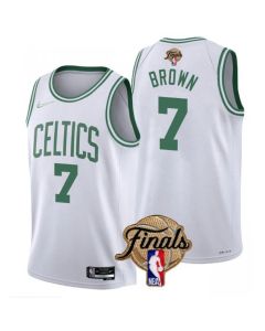 Men's Boston Celtics #7 Jaylen Brown 2022 White NBA Finals Stitched Jersey