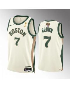 Men's Boston Celtics #7 Jaylen Brown 2024 Finals Champions City Edition Stitched Basketball Jersey