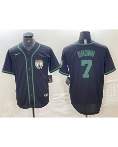 Men's Boston Celtics #7 Jaylen Brown Black With Patch Stitched Baseball Jersey (Style 2)