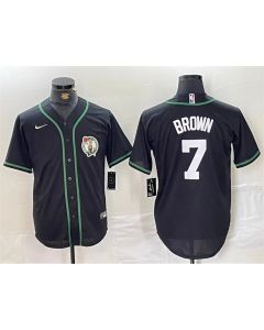 Men's Boston Celtics #7 Jaylen Brown Black With Patch Stitched Baseball Jersey