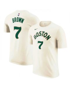 Men's Boston Celtics #7 Jaylen Brown Cream 2023/24 City Edition Name & Number T-Shirt