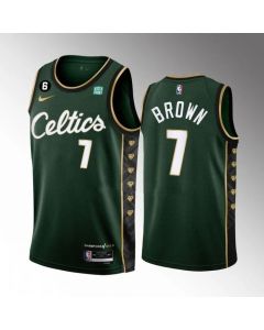 Men's Boston Celtics #7 Jaylen Brown Green 2022-23 City Edition No.6 Patch Stitched Basketball Jersey