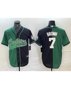 Men's Boston Celtics #7 Jaylen Brown Green/Black Split Stitched Baseball Jersey