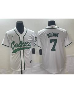 Men's Boston Celtics #7 Jaylen Brown White Stitched Baseball Jersey (White Brown)