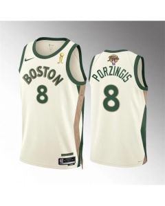 Men's Boston Celtics #8 Kristaps Porzingis 2024 Finals Champions City Edition Stitched Basketball Jersey
