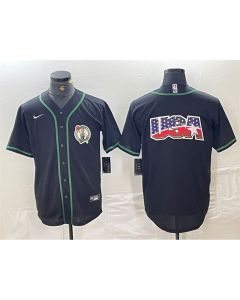 Men's Boston Celtics Black Team Big Logo With Patch Stitched Baseball Jersey (Black)