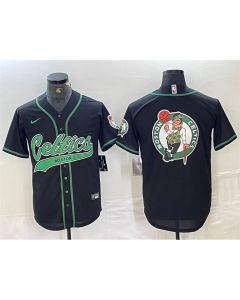 Men's Boston Celtics Black Team Big Logo With Patch Stitched Baseball Jersey