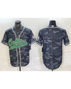 Men's Boston Celtics Blank Gray Camo With Patch Stitched Baseball Jersey