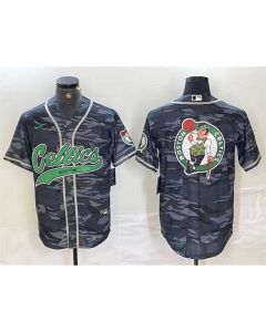 Men's Boston Celtics Gray Camo Team Big Logo With Patch Stitched Baseball Jersey (Gray Camo)