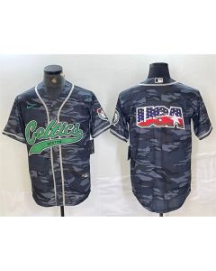 Men's Boston Celtics Gray Camo Team Big Logo With Patch Stitched Baseball Jersey