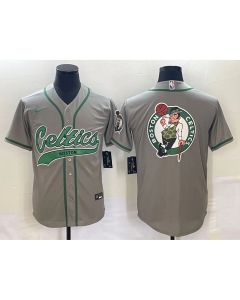 Men's Boston Celtics Gray Team Big Logo With Patch Stitched Baseball Jersey (Gray)