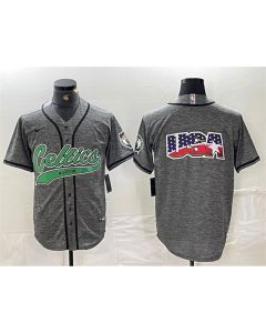 Men's Boston Celtics Gray Team Big Logo With Patch Stitched Baseball Jersey (Style 2)