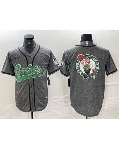 Men's Boston Celtics Gray Team Big Logo With Patch Stitched Baseball Jersey (Style 3)