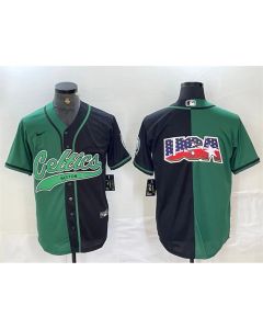 Men's Boston Celtics Team Big Logo With Patch Green/Black Split Stitched Baseball Jersey (Green Black)