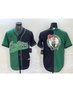 Men's Boston Celtics Team Big Logo With Patch Green/Black Split Stitched Baseball Jersey