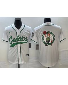 Men's Boston Celtics White Team Big Logo With Patch Stitched Baseball Jersey (White)