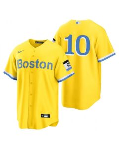 Men's Boston Red Sox #10 Trevor Story Gold 2021 City Connect Stitched Baseball Jersey