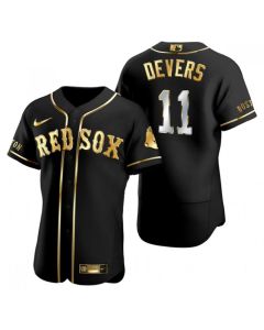 Men's Boston Red Sox #11 Rafael Devers Black Gold Flex base Stitched Baseball Jersey