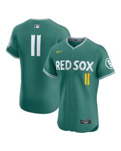 Men's Boston Red Sox #11 Rafael Devers Green 2025 City Connect Elite Player Jersey (Red Green)