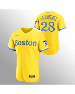 Men's Boston Red Sox #28 J.D. Martinez Gold 2021 City Connect Flex base Stitched Jersey