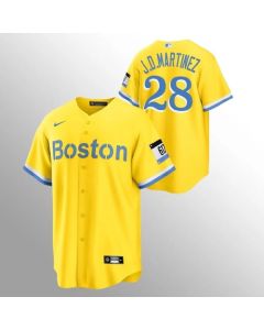 Men's Boston Red Sox #28 J.D. Martinez Gold 2021 City Connect Stitched Baseball Jersey