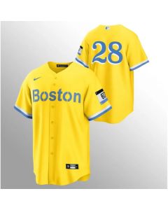 Men's Boston Red Sox #28 J.D. Martinez Gold 2021 City Connect Stitched MLB Jersey