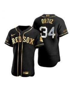 Men's Boston Red Sox #34 David Ortiz Black/Gold Flex base Stitched Baseball Jersey