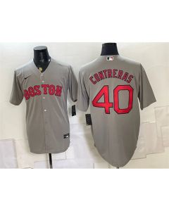 Men's Boston Red Sox #40 Willson Contreras Grey Cool Base Jersey (Red Grey)