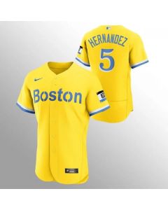 Men's Boston Red Sox #5 Enrique Hernandez Gold 2021 City Connect Flex base Stitched Jersey