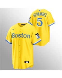 Men's Boston Red Sox #5 Enrique Hernandez Gold 2021 City Connect Stitched MLB Jersey