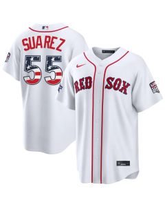Men's Boston Red Sox #55 Ranger Suarez Nike White 2026 All-Star Edition Stars & Stripes Stadium Jersey (Red White)