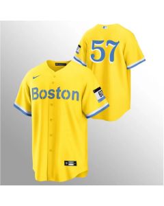 Men's Boston Red Sox #57 Eduardo Rodriguez Gold 2021 City Connect Stitched MLB Jersey