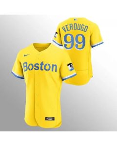 Men's Boston Red Sox #99 Alex Verdugo Gold 2021 City Connect Flex base Stitched Jersey