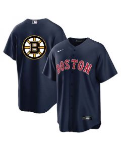 Men's Boston Red Sox & Bruins Navy Cool Base Stitched Baseball Jersey