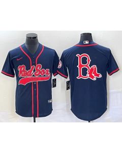 Men's Boston Red Sox Navy With Logo in Back Cool Base Stitched Baseball Jersey