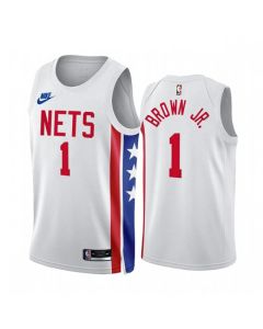 Men's Brooklyn Nets #1 Bruce Brown JR. 2022/23 White Classic Edition Stitched Basketball Jersey
