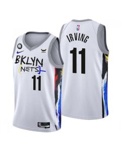 Men's Brooklyn Nets #11 Kyrie Irving White 2022/23 City Edition With NO.6 Patch Stitched Basketball Jersey