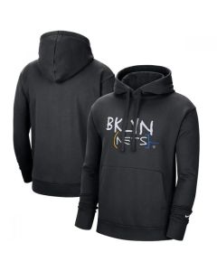 Men's Brooklyn Nets 2021 Black City Edition Essential Logo Fleece Pullover Hoodie
