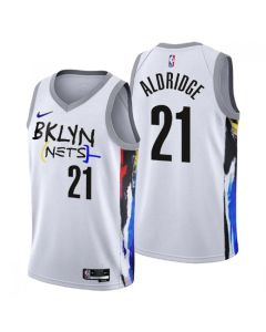 Men's Brooklyn Nets #21 LaMarcus Aldridge 2022/23 White City Edition Stitched Basketball Jersey