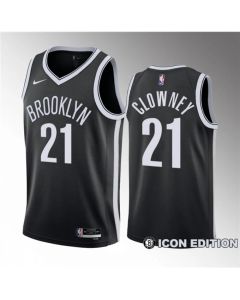 Men's Brooklyn Nets #21 Noah Clowney Black 2023 Draft Icon Edition Stitched Basketball Jersey