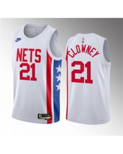 Men's Brooklyn Nets #21 Noah Clowney White 2023 Draft Classic Edition Stitched Basketball Jersey