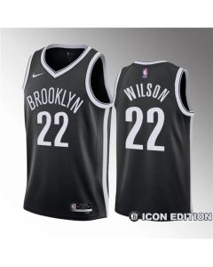 Men's Brooklyn Nets #22 Jalen Wilson Black 2023 Draft Icon Edition Stitched Basketball Jersey