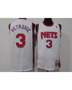 Men's Brooklyn Nets #3 Drazen Petrovic White Throwback Stitched Jersey