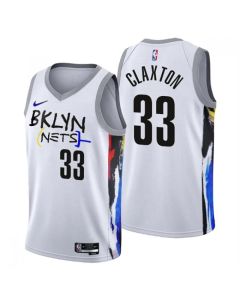 Men's Brooklyn Nets #33 Nicolas Claxton 2022/23 White City Edition Stitched Basketball Jersey