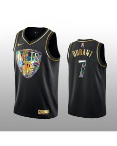 Men's Brooklyn Nets #7 Kevin Durant 2021/22 Black Golden Edition 75th Anniversary Diamond Logo Stitched Basketball Jersey