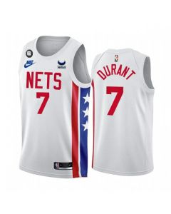 Men's Brooklyn Nets #7 Kevin Durant 2022/23 White With Patch Classic Edition With NO.6 Patch Stitched Basketball Jersey