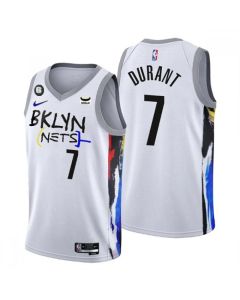 Men's Brooklyn Nets #7 Kevin Durant White 2022/23 City Edition With NO.6 Patch Stitched Basketball Jersey