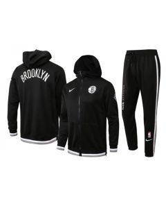 Men's Brooklyn Nets 75th Anniversary Black Performance Showtime Full-Zip Hoodie Jacket And Pants Suit
