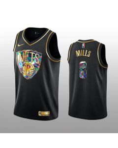 Men's Brooklyn Nets #8 Patty Mills 2021/22 Black Golden Edition 75th Anniversary Diamond Logo Stitched Basketball Jersey